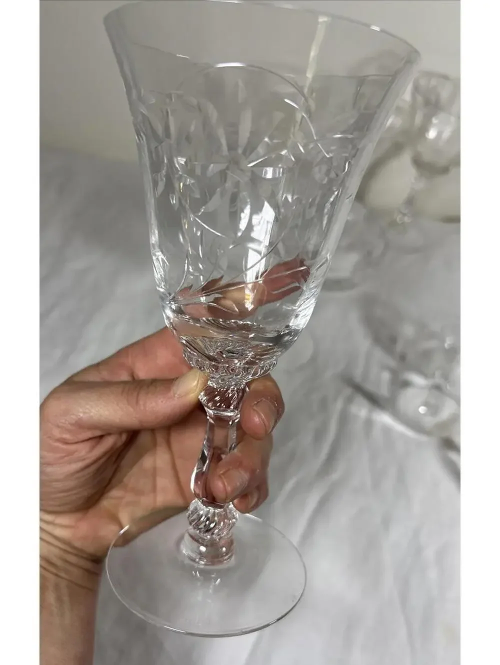 Vintage Etched Crystal Wine & Cocktail Glasses – Set of 6 Mismatched Lot